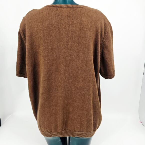 Vintage Fall Leaves Knit Sweater Short Sleeve Alfred Dunner Women's Plus 2X 3645 - Picture 3 of 7